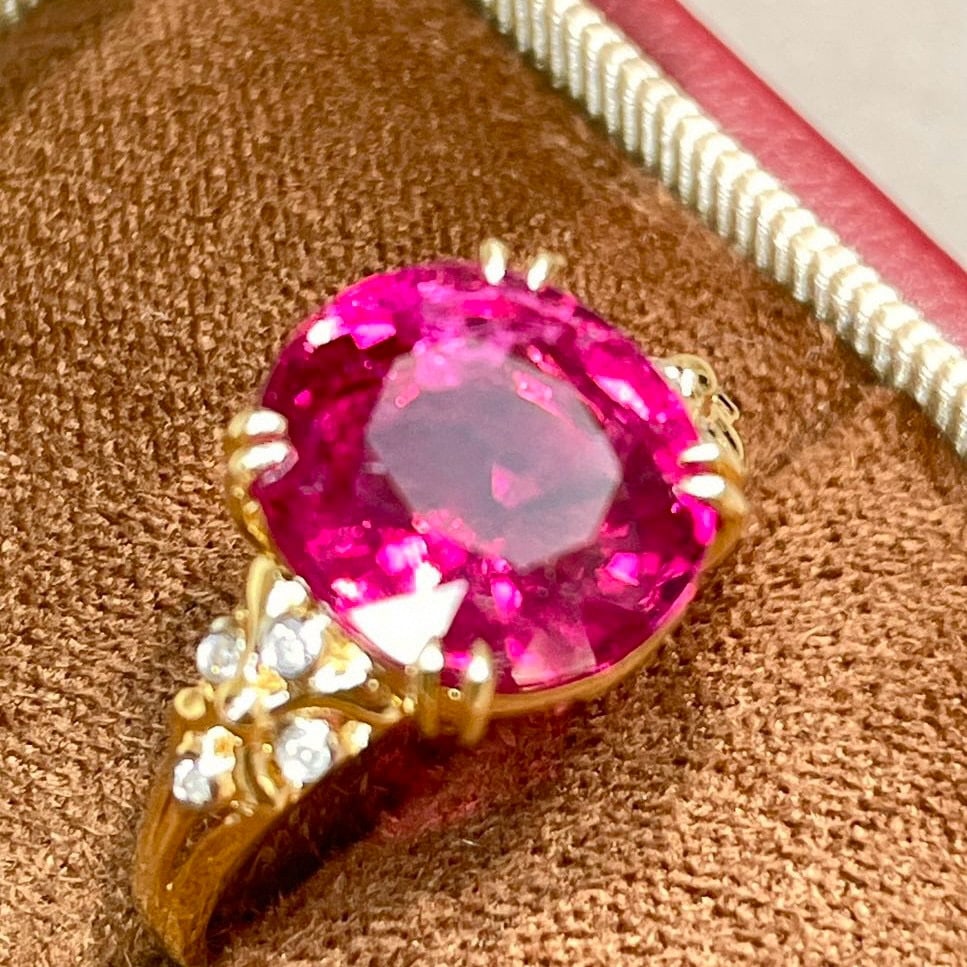 14k Gold 4.18 Ct Natural Tourmaline & Diamond Ring - 5
