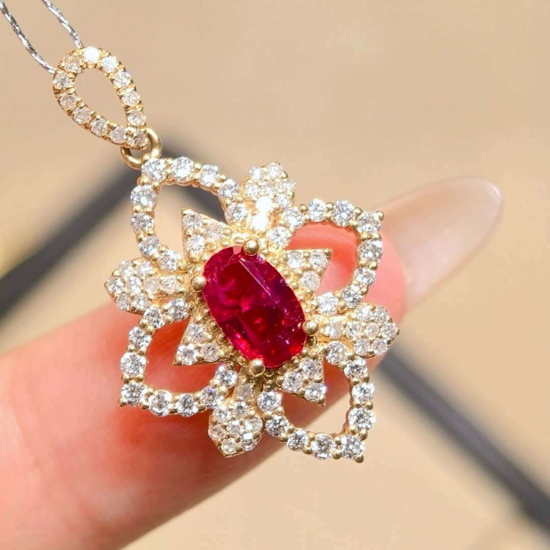 14k Gold 1.61 Ctw Natural Ruby & Diamond Pendant( Without Chain ) - 2