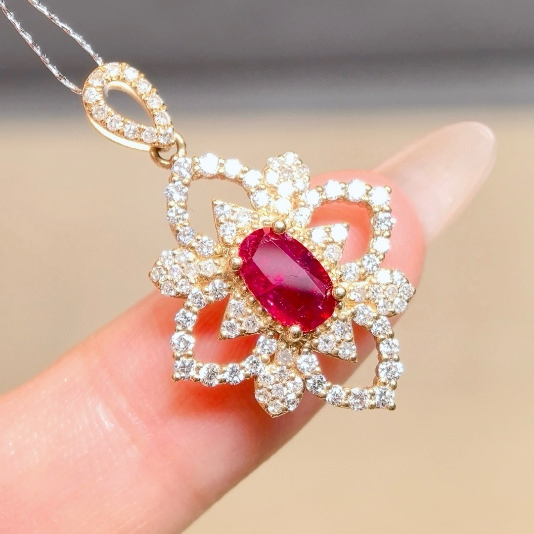 14k Gold 1.61 Ctw Natural Ruby & Diamond Pendant( Without Chain ) - 3