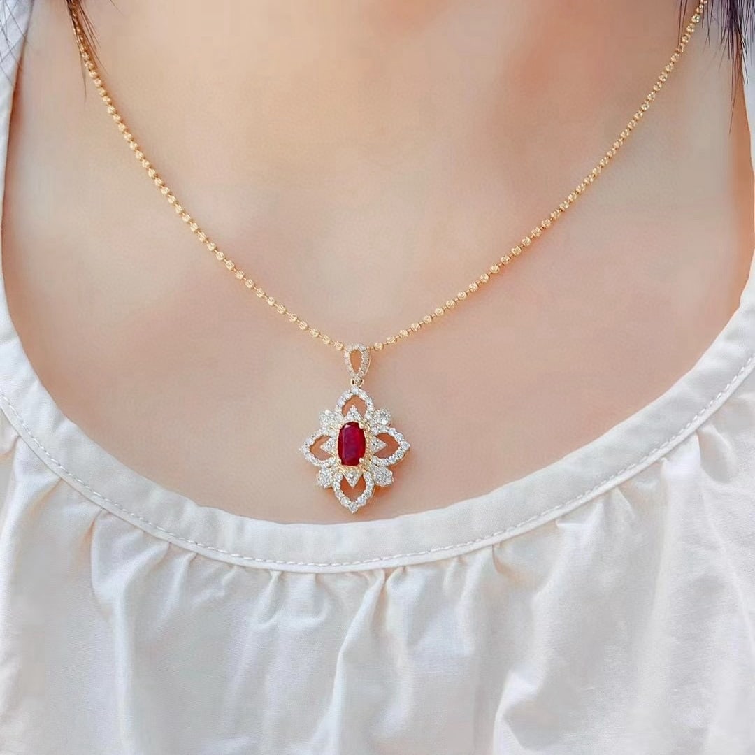 14k Gold 1.61 Ctw Natural Ruby & Diamond Pendant( Without Chain ) - 4