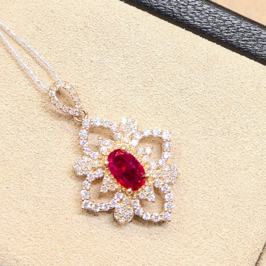 14k Gold 1.61 Ctw Natural Ruby & Diamond Pendant( Without Chain ) - 5