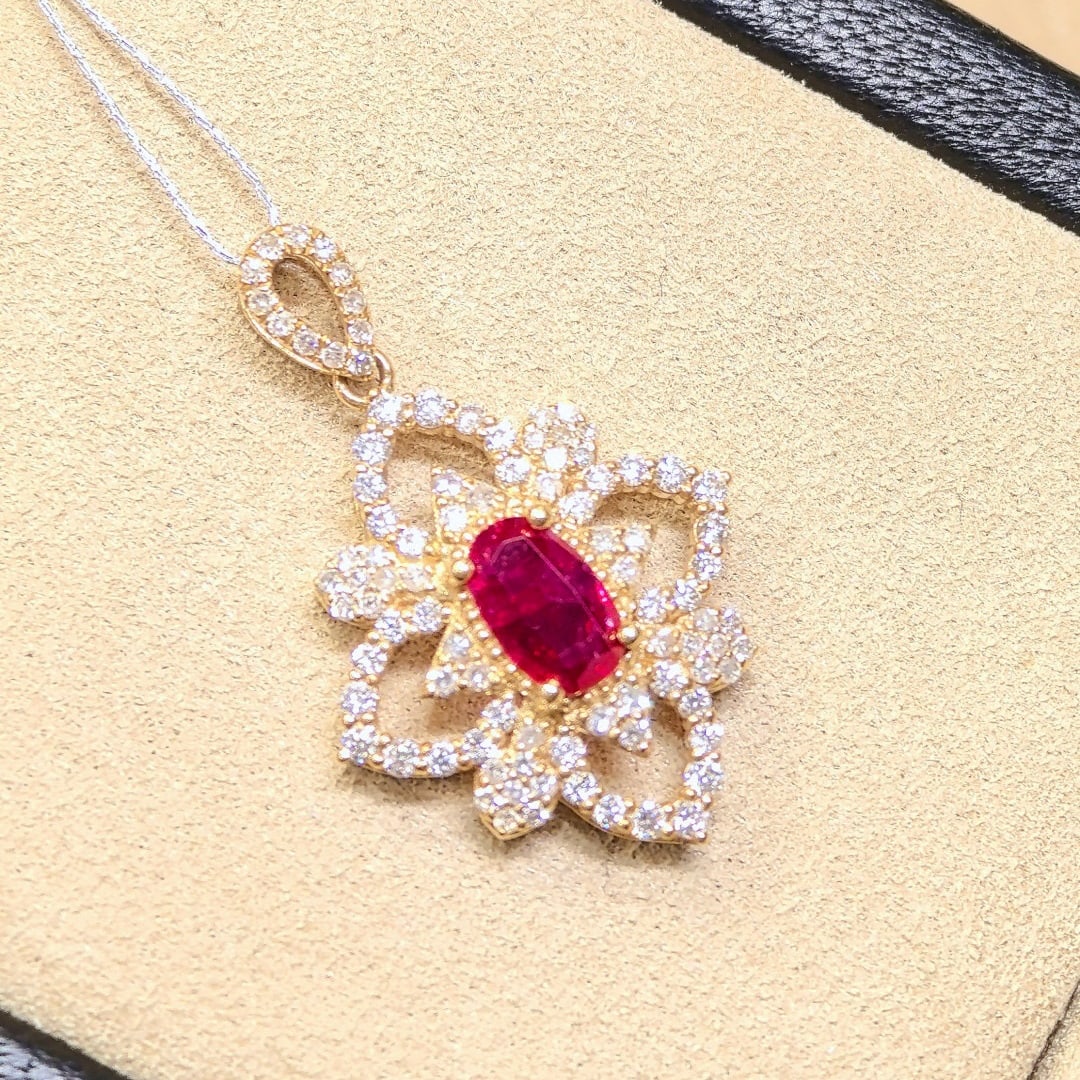 14k Gold 1.61 Ctw Natural Ruby & Diamond Pendant( Without Chain ) - 6