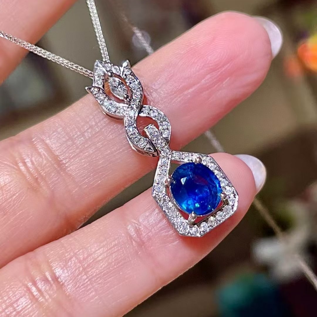 14k Gold 2.03 Ctw Natural Sapphire & Diamond Pendant( Without Chain ) - 2