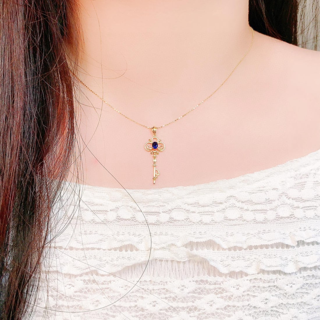 14k Gold 0.42 Ctw Natural Sapphire & Diamond Pendant( Without Chain ) - 3