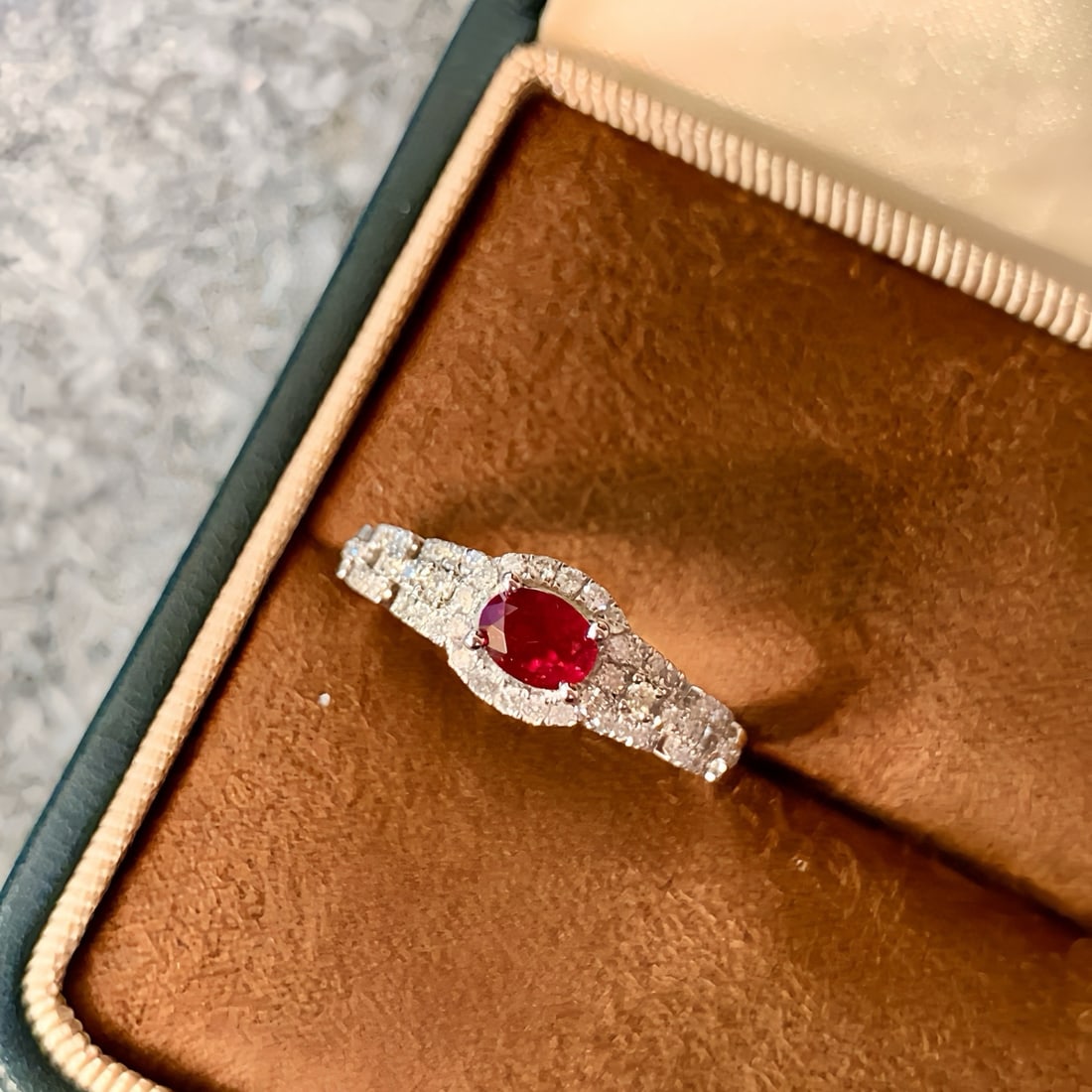 14k Gold 0.78 Ctw Vivid Red Natural Ruby & Diamond Ring: Ref:230972274 // gold content:14k gold // ring size:7. 25us // // main gemstone:ruby // shape:oval // carat weight:0. 54ct // color:vivid red // treatment:natural // // adjacent gemstone 2 : diamond