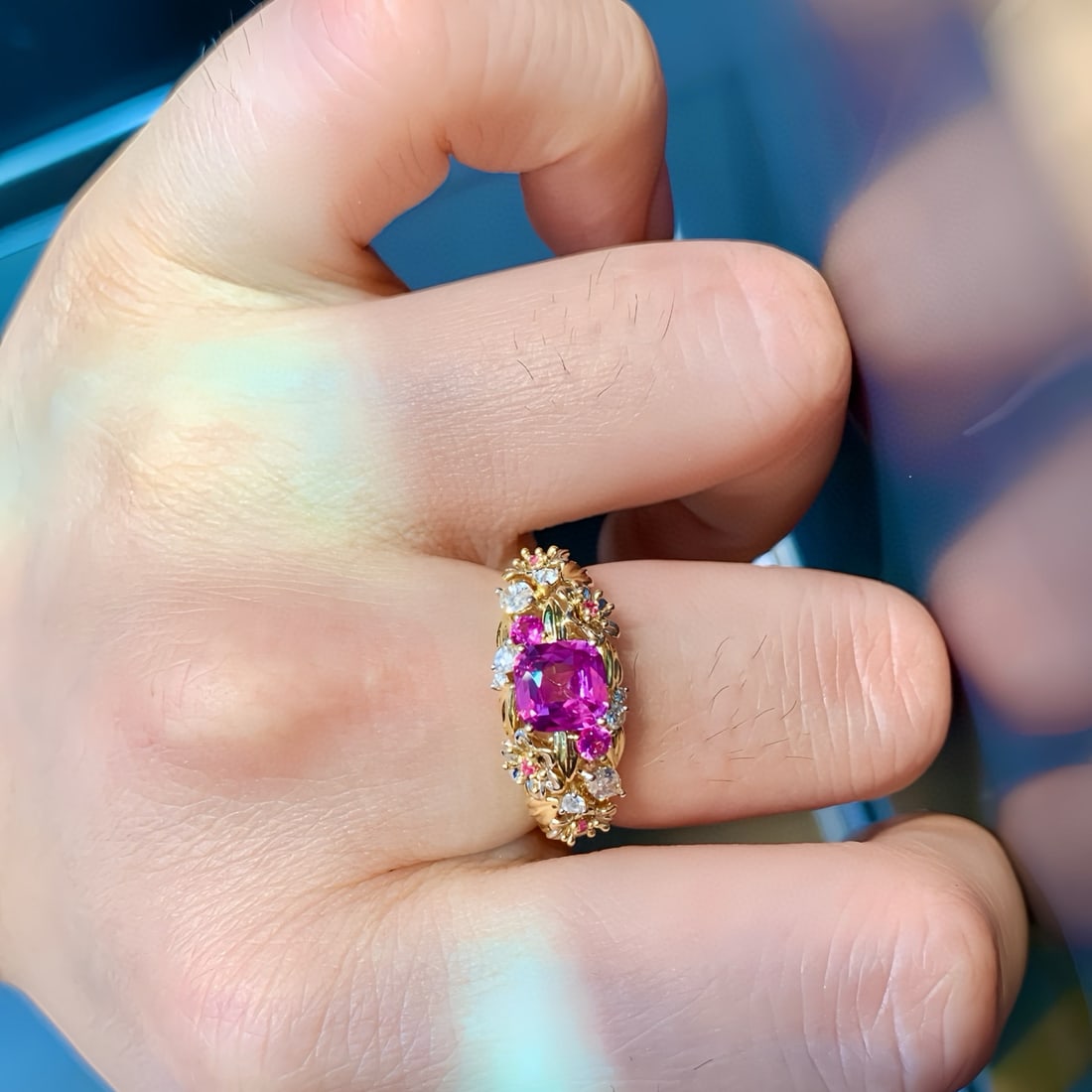 14k Gold 1.48 Ctw Natural Padparadscha Sapphire & Diamond Ring - 2