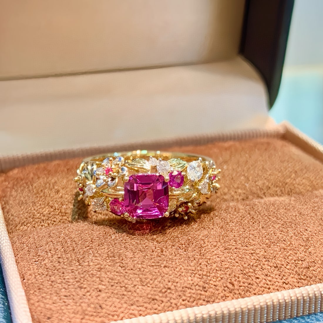 14k Gold 1.48 Ctw Natural Padparadscha Sapphire & Diamond Ring - 5