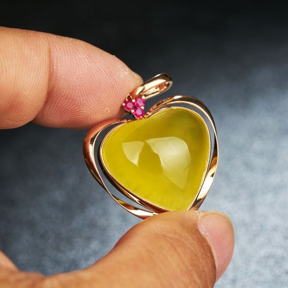 14k Gold 30.58 Ct Natural Prehnite & Ruby Pendant( Without Chain ) - 6