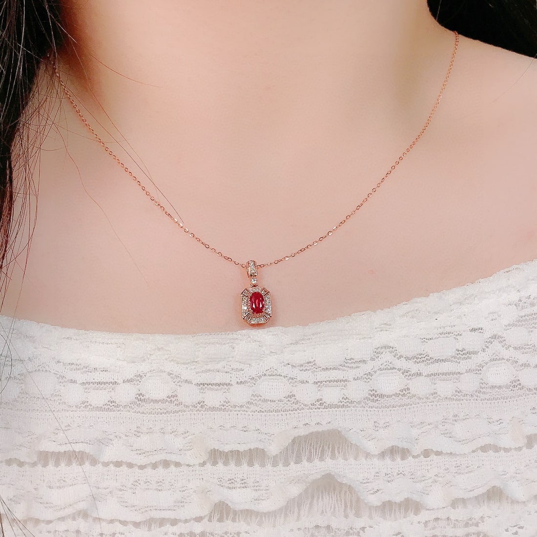 14k Gold 0.71 Ctw Natural Ruby & Diamond Pendant( Without Chain ) - 2