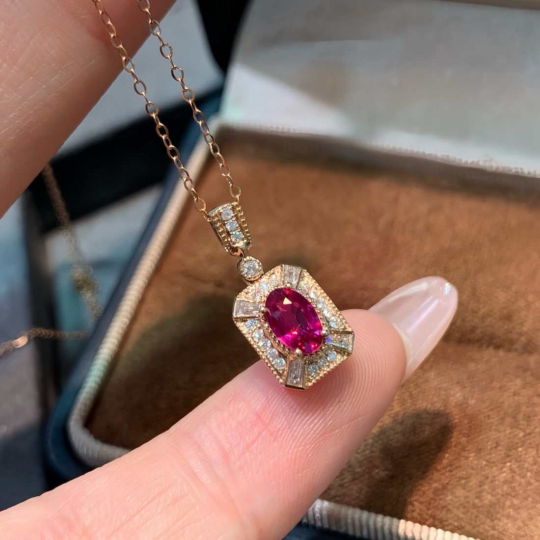 14k Gold 0.71 Ctw Natural Ruby & Diamond Pendant( Without Chain ) - 3