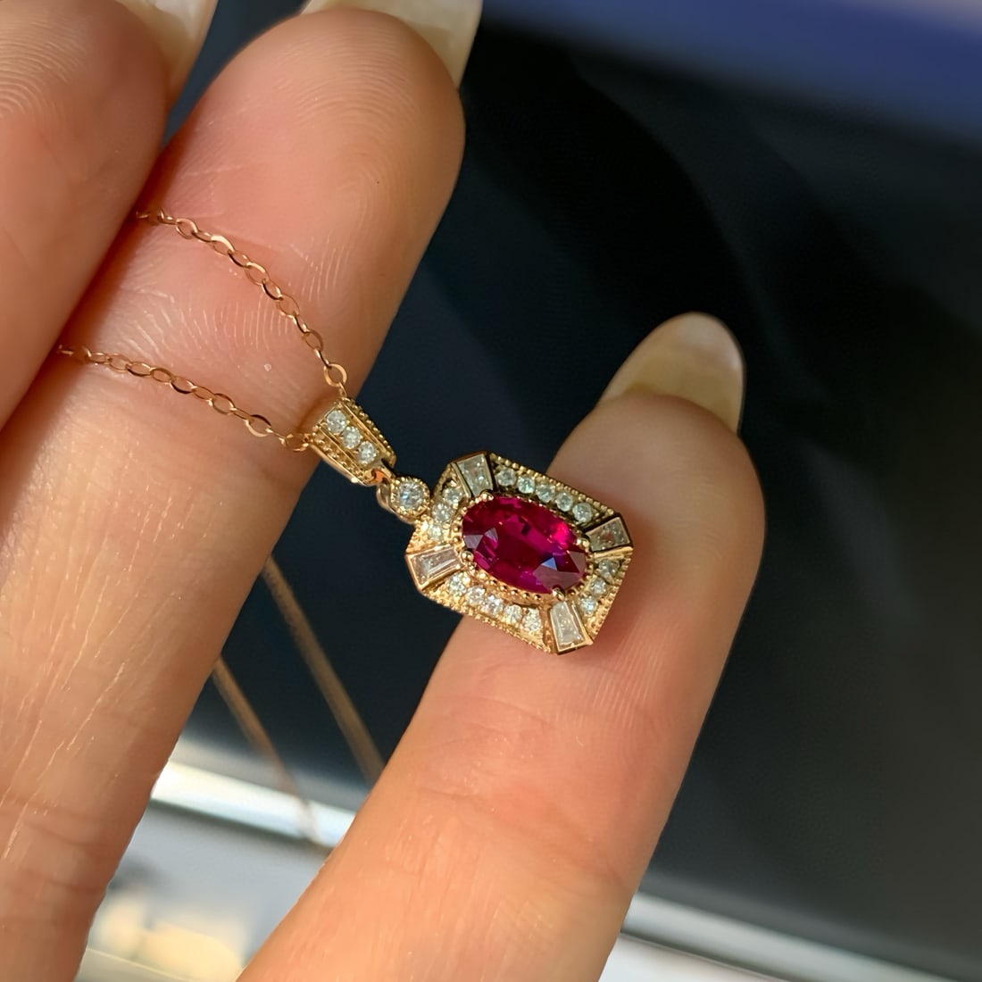 14k Gold 0.71 Ctw Natural Ruby & Diamond Pendant( Without Chain ) - 4