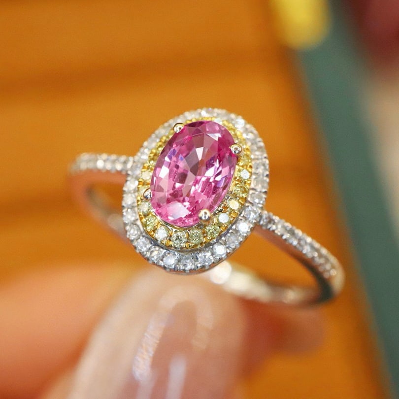 14k Gold 0.89 Ctw Natural Padparadscha Sapphire & Diamond Ring - 2