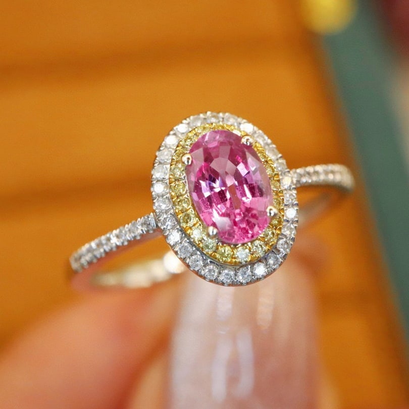 14k Gold 0.89 Ctw Natural Padparadscha Sapphire & Diamond Ring - 3