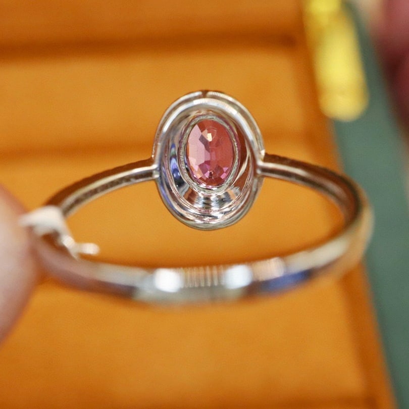 14k Gold 0.89 Ctw Natural Padparadscha Sapphire & Diamond Ring - 4
