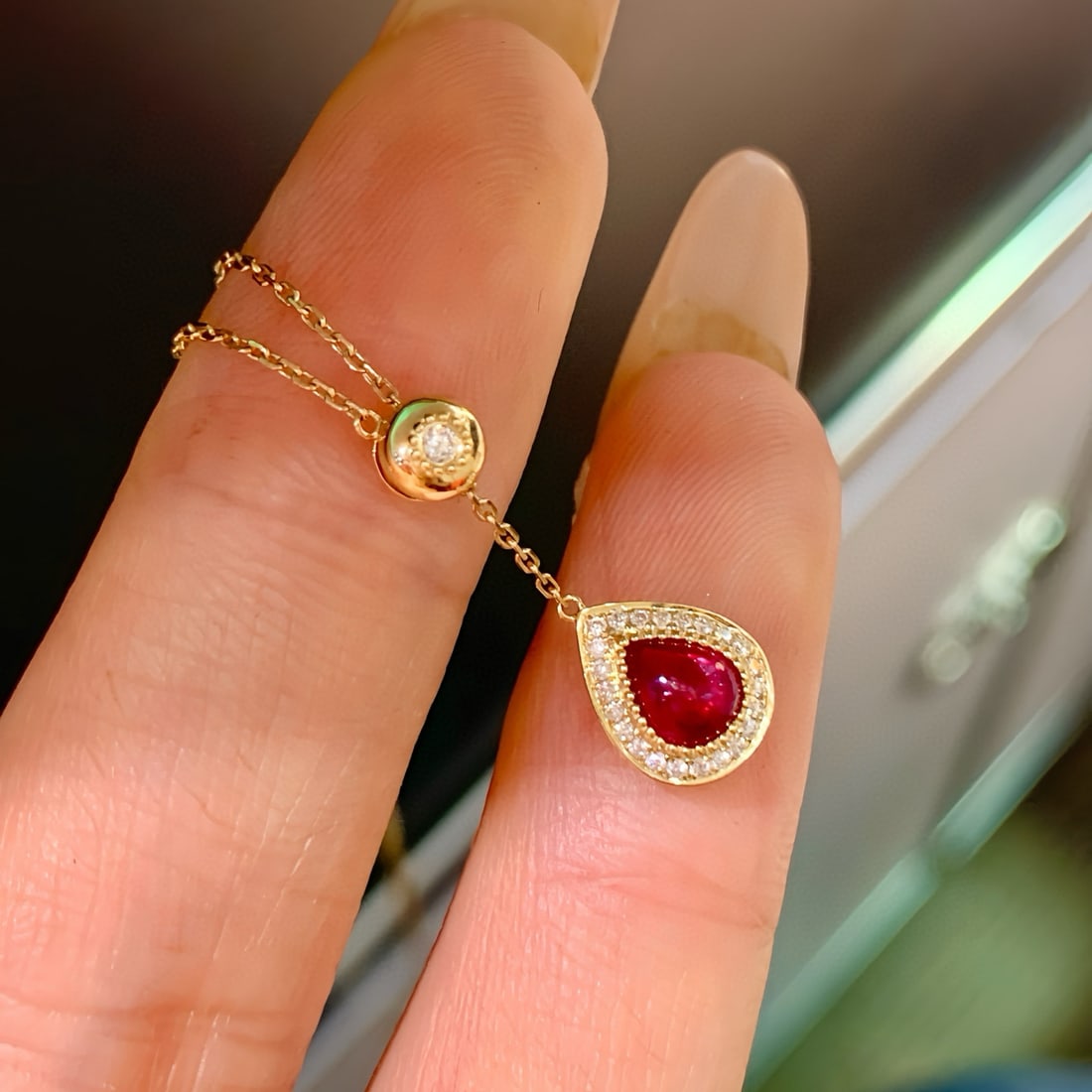 14k Gold 0.57 Ctw Natural Ruby & Diamond Necklace - 2