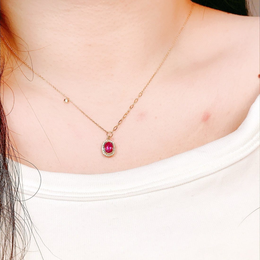 14k Gold 0.57 Ctw Natural Ruby & Diamond Necklace - 3