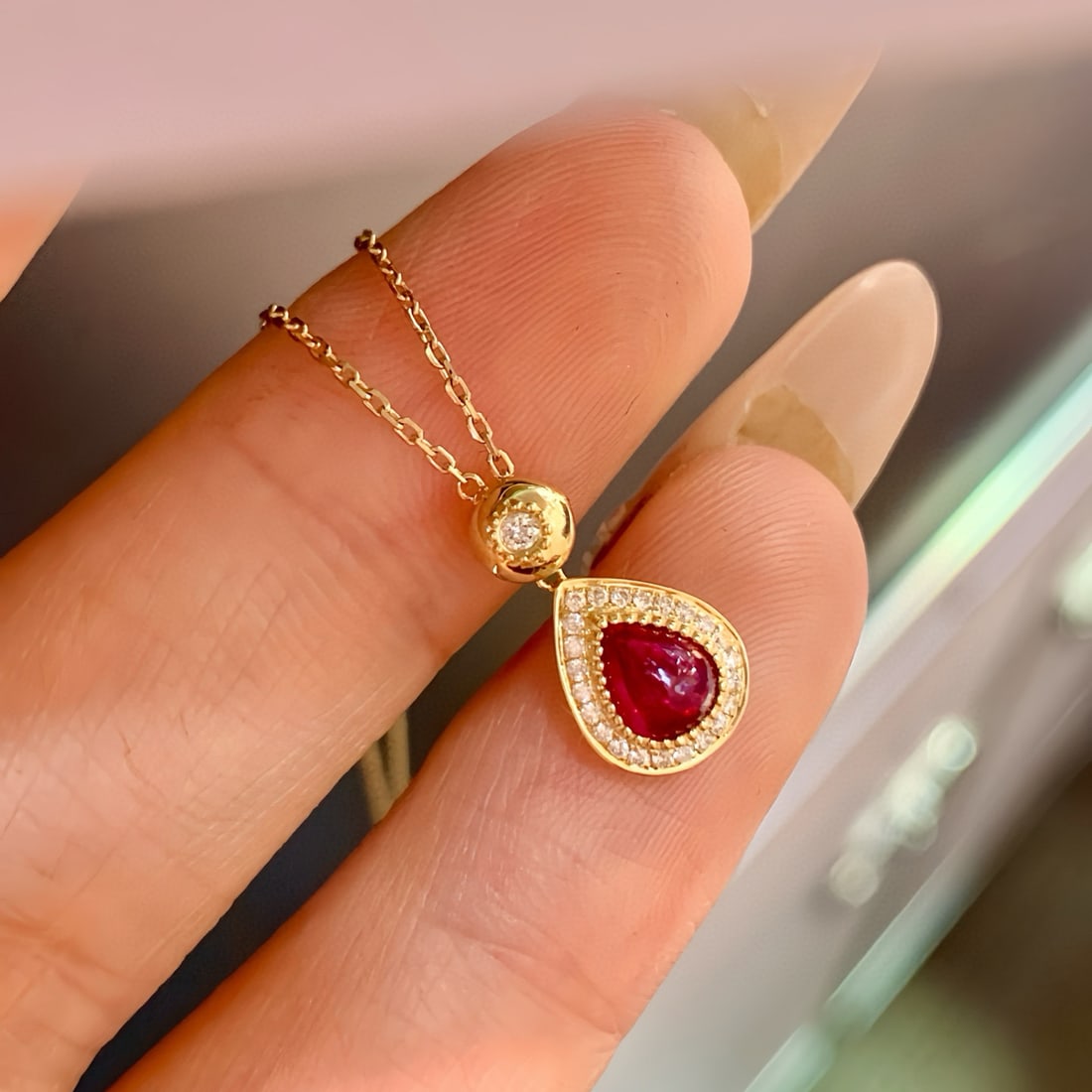 14k Gold 0.57 Ctw Natural Ruby & Diamond Necklace - 4