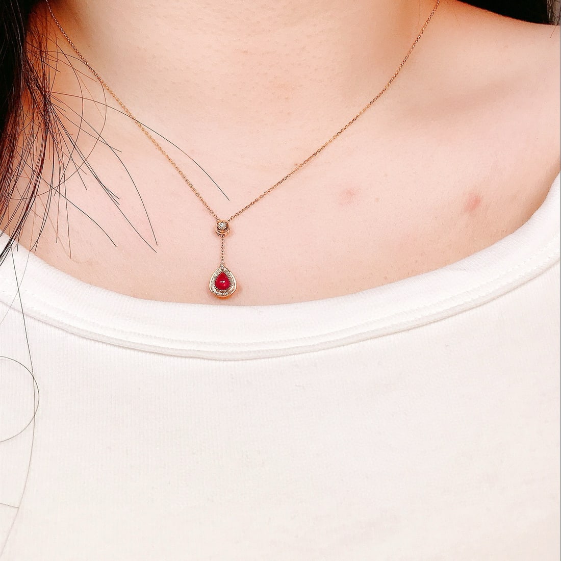 14k Gold 0.57 Ctw Natural Ruby & Diamond Necklace - 5