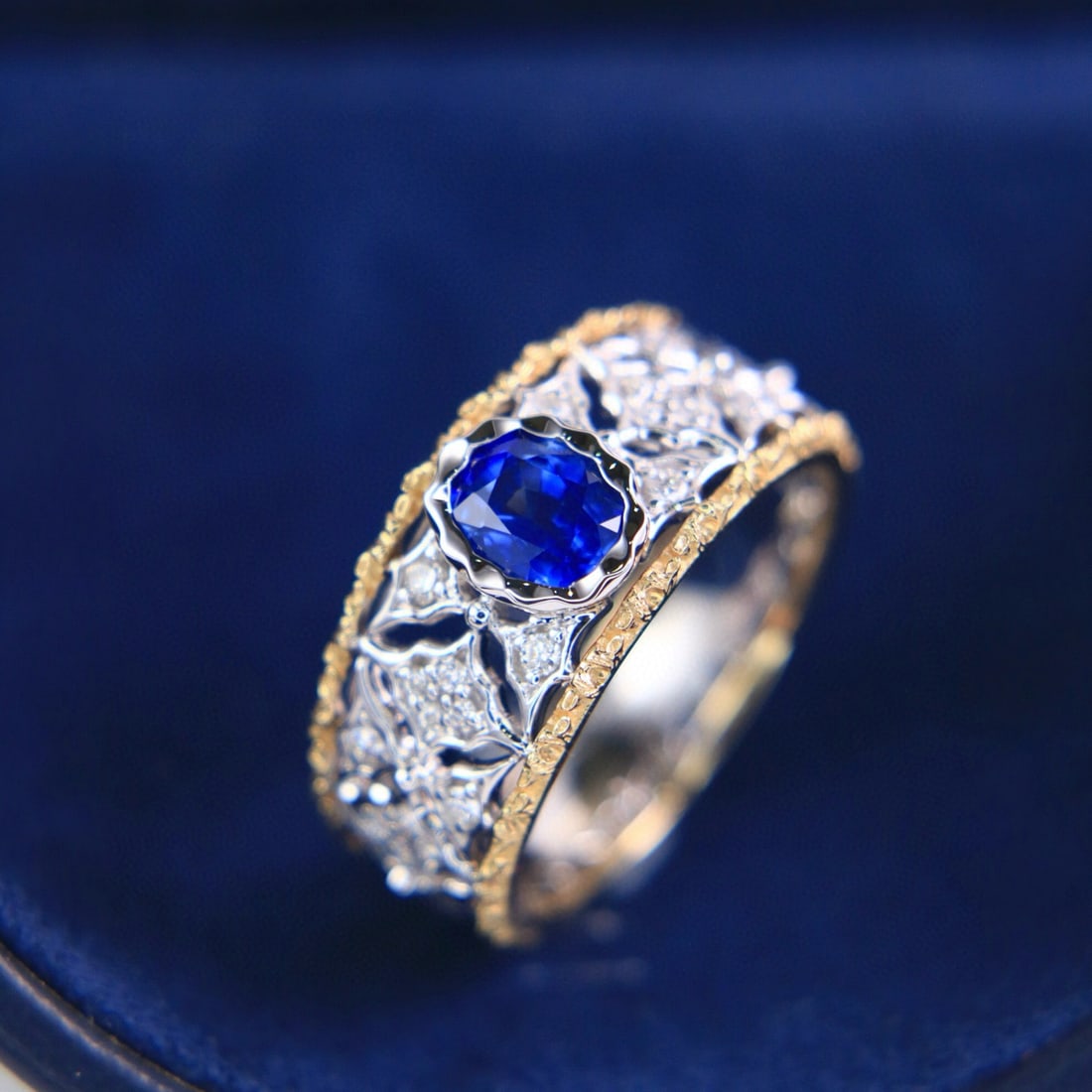 14k Gold 1.25 Ctw Natural Sapphire & Diamond Ring - 4