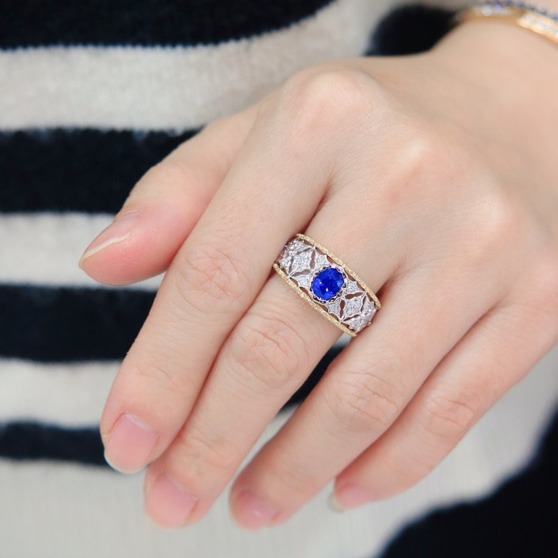 14k Gold 1.25 Ctw Natural Sapphire & Diamond Ring - 5