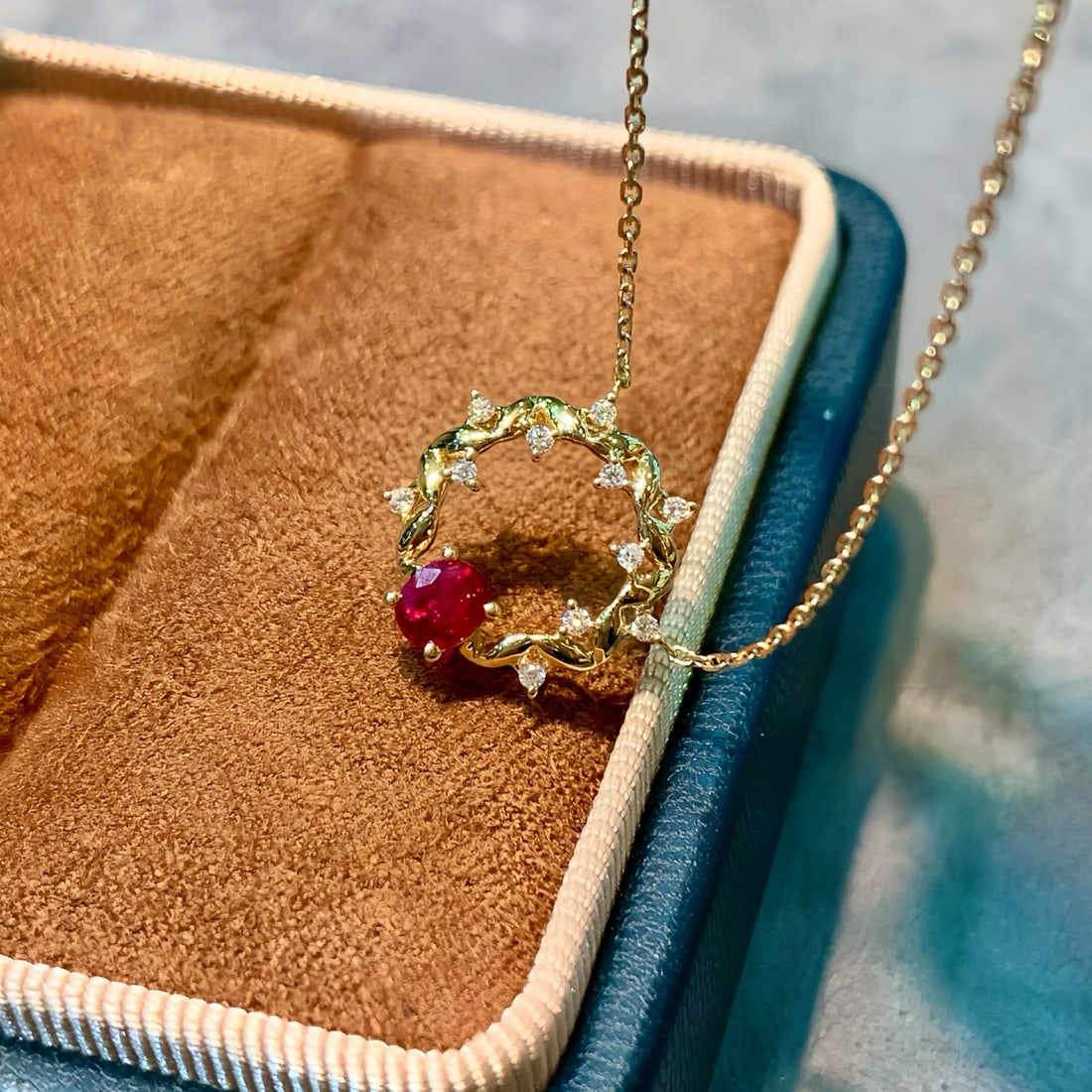 14k Gold 0.93 Ctw Natural Ruby & Diamond Necklace - 4