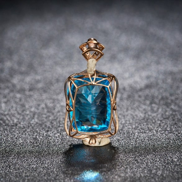 14k Gold 20.3 Ct Natural Topaz & Diamond Pendant( Without Chain ) - 4