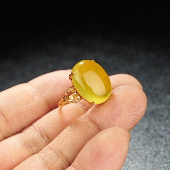 14k Gold 11.8 Ct Natural Prehnite & Diamond Ring - 8
