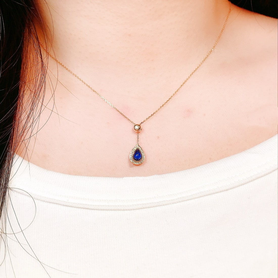 14k Gold 0.73 Ctw Natural Sapphire & Diamond Necklace - 4