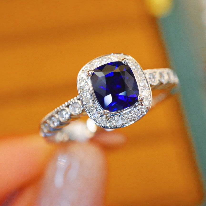 14k Gold 1.29 Ctw Natural Sapphire & Diamond Ring - 2