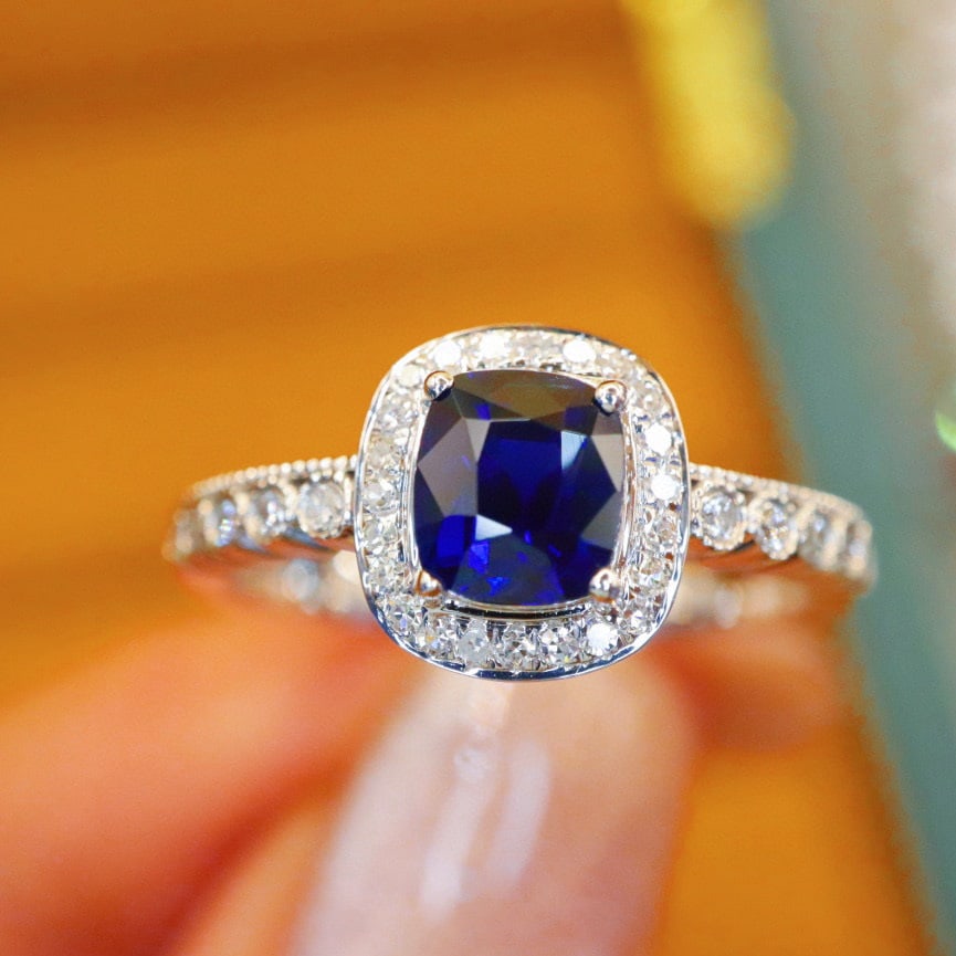 14k Gold 1.29 Ctw Natural Sapphire & Diamond Ring - 5