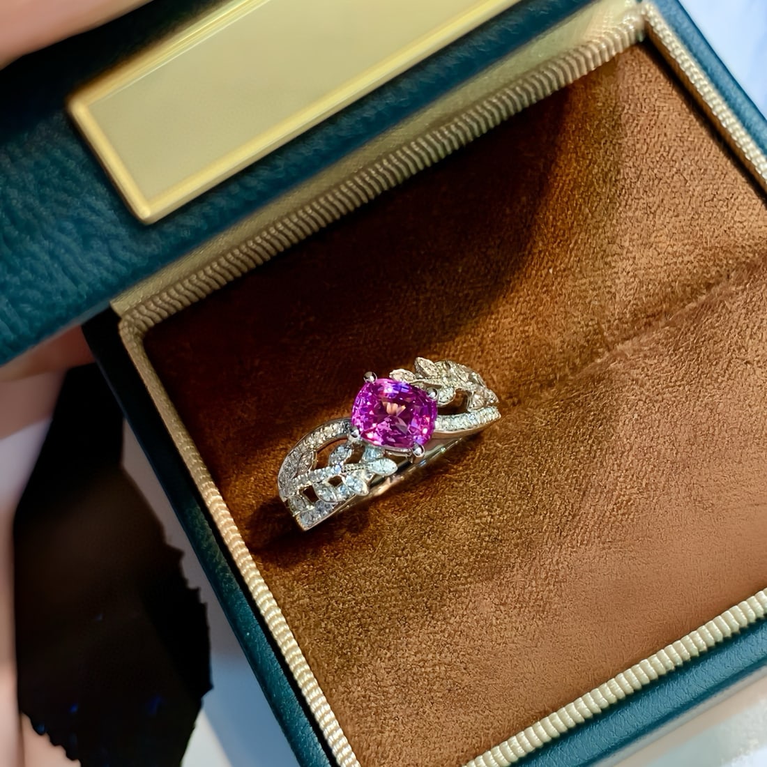 14k Gold 1.31 Ctw Natural Padparadscha Sapphire & Diamond Ring - 4