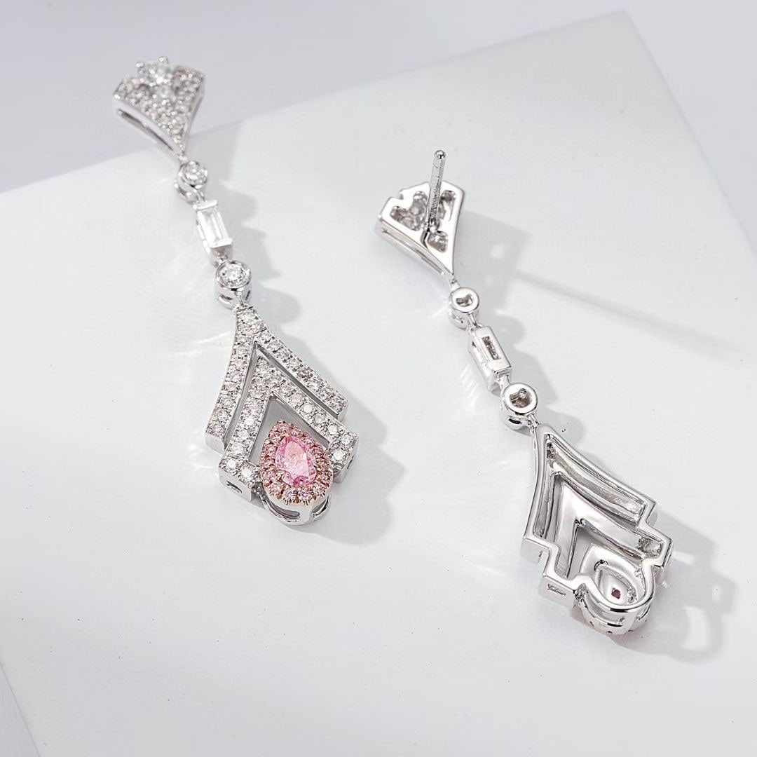 14k Gold 0.95 Ctw Natural Pink Diamond & Diamond Earrings - 2