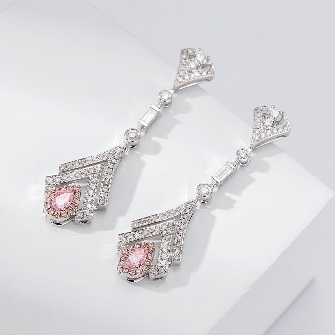 14k Gold 0.95 Ctw Natural Pink Diamond & Diamond Earrings - 3