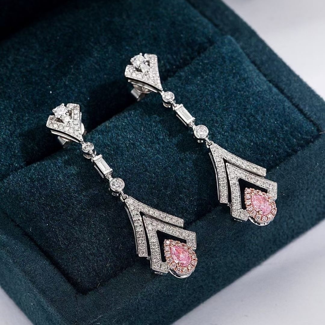 14k Gold 0.95 Ctw Natural Pink Diamond & Diamond Earrings - 4