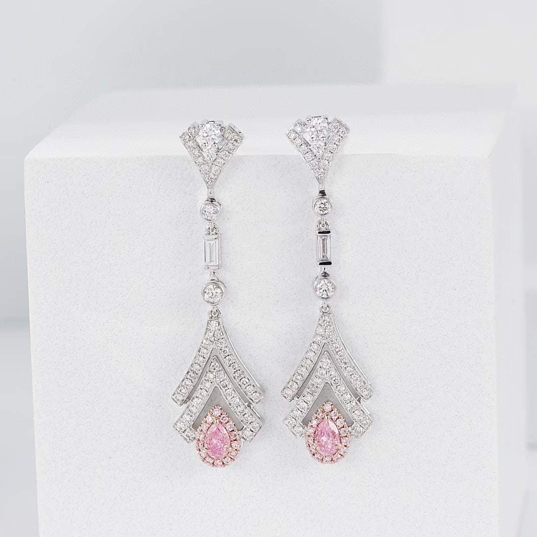 14k Gold 0.95 Ctw Natural Pink Diamond & Diamond Earrings - 5