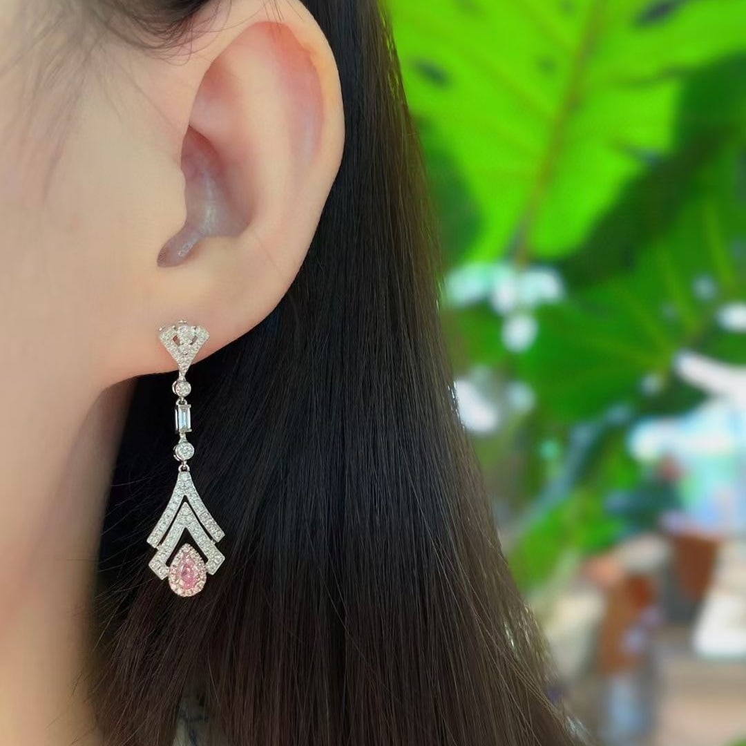 14k Gold 0.95 Ctw Natural Pink Diamond & Diamond Earrings - 6