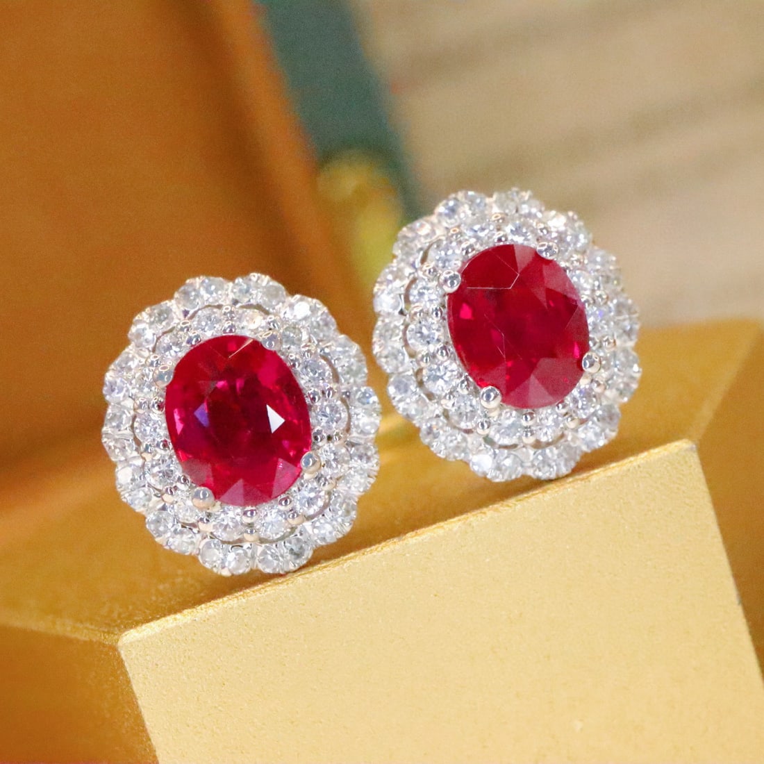 14k Gold 1.39 Ctw Natural Ruby & Diamond Earrings - 2