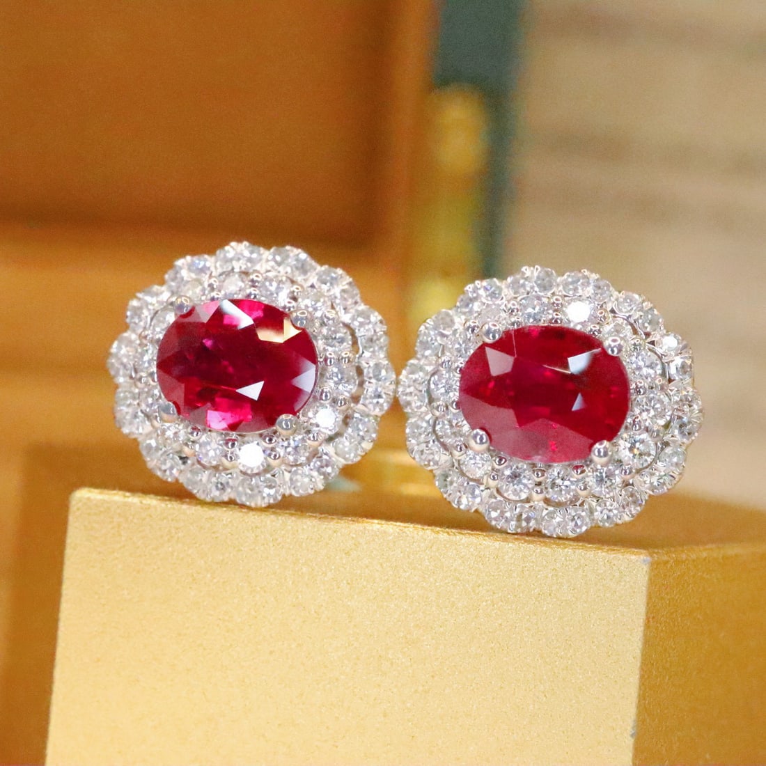 14k Gold 1.39 Ctw Natural Ruby & Diamond Earrings - 3
