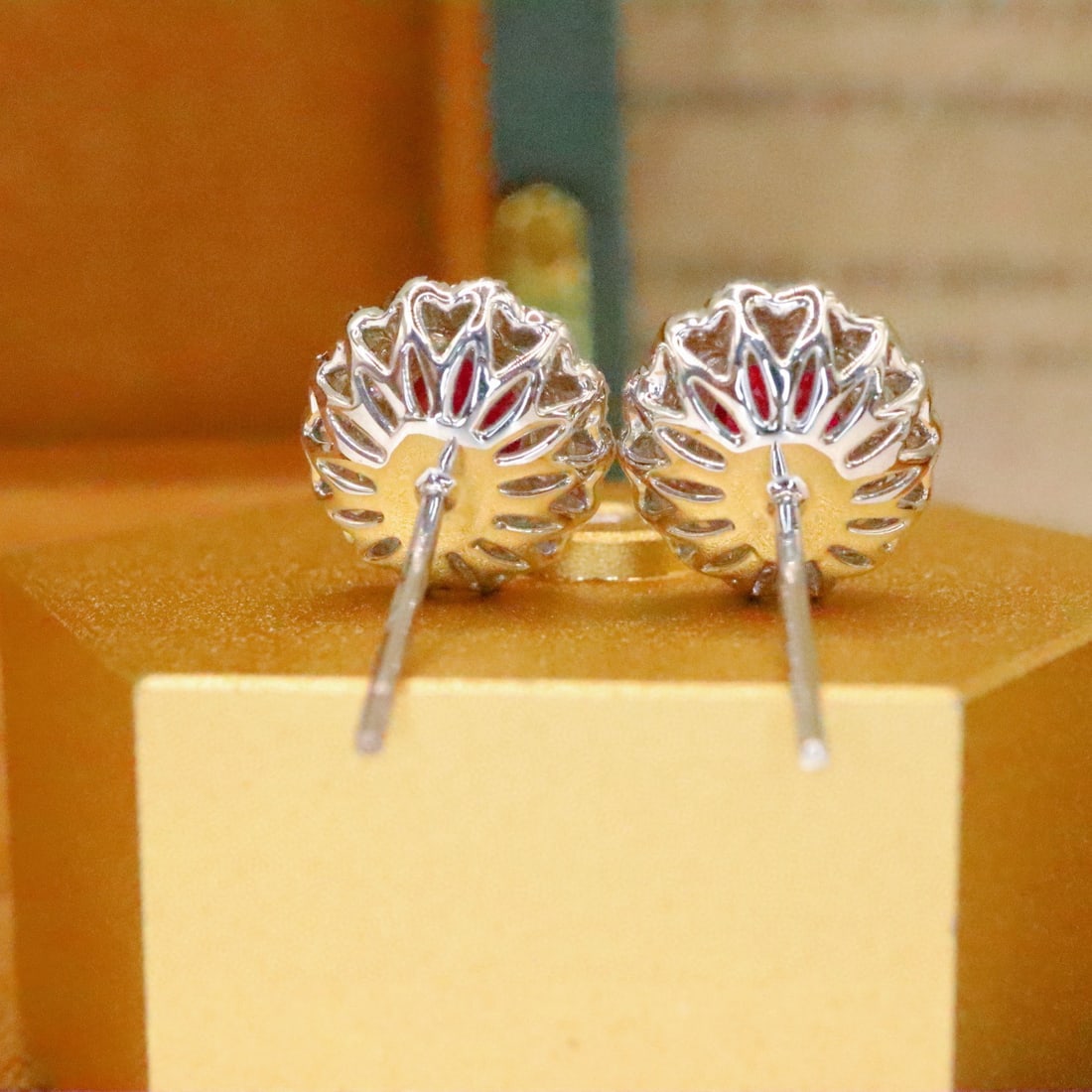 14k Gold 1.39 Ctw Natural Ruby & Diamond Earrings - 4