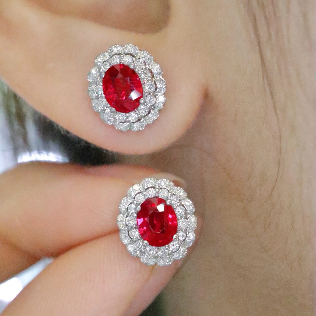 14k Gold 1.39 Ctw Natural Ruby & Diamond Earrings - 5
