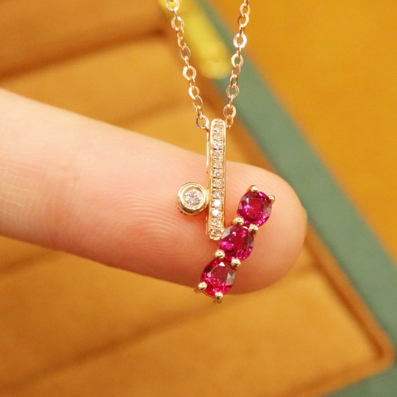 14k Gold 0.83 Ctw Natural Ruby & Diamond Pendant( Without Chain ) - 2