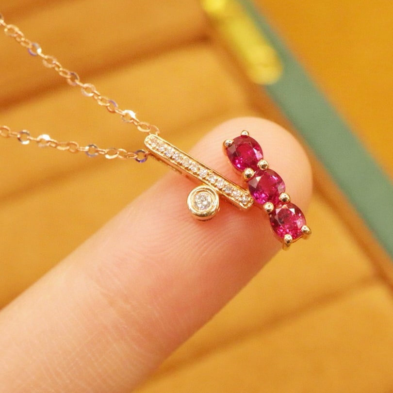 14k Gold 0.83 Ctw Natural Ruby & Diamond Pendant( Without Chain ) - 3