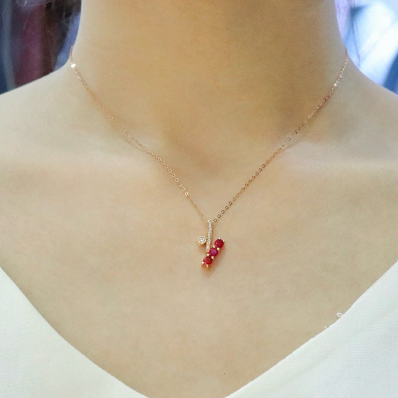 14k Gold 0.83 Ctw Natural Ruby & Diamond Pendant( Without Chain ) - 5