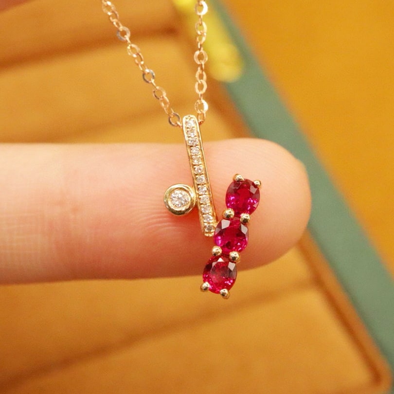 14k Gold 0.83 Ctw Natural Ruby & Diamond Pendant( Without Chain ) - 6