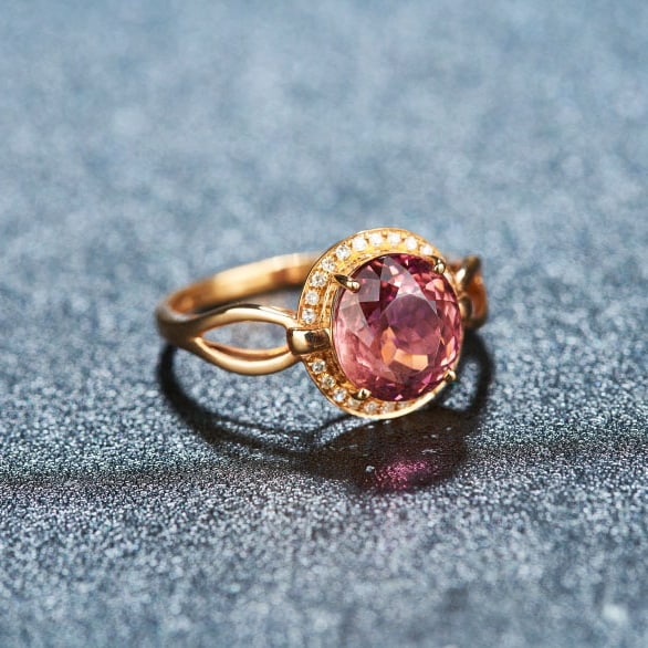 14k Gold 2.89 Ct Natural Tourmaline & Diamond Ring - 2