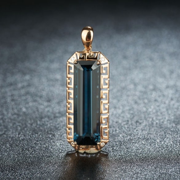 14k Gold 15.6 Ct Natural Topaz & Diamond Pendant( Without Chain ): Ref:230972341 // gold content:14k gold // main gemstone:topaz // shape:octagonal // carat weight:15. 6ct // color:blue // treatment:natural // // adjacent gemstone 2 : diamond // shape:round //