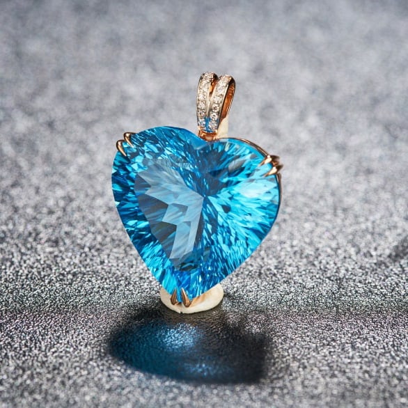 14k Gold 24.68 Ct Natural Topaz & Diamond Pendant( Without Chain ) - 2