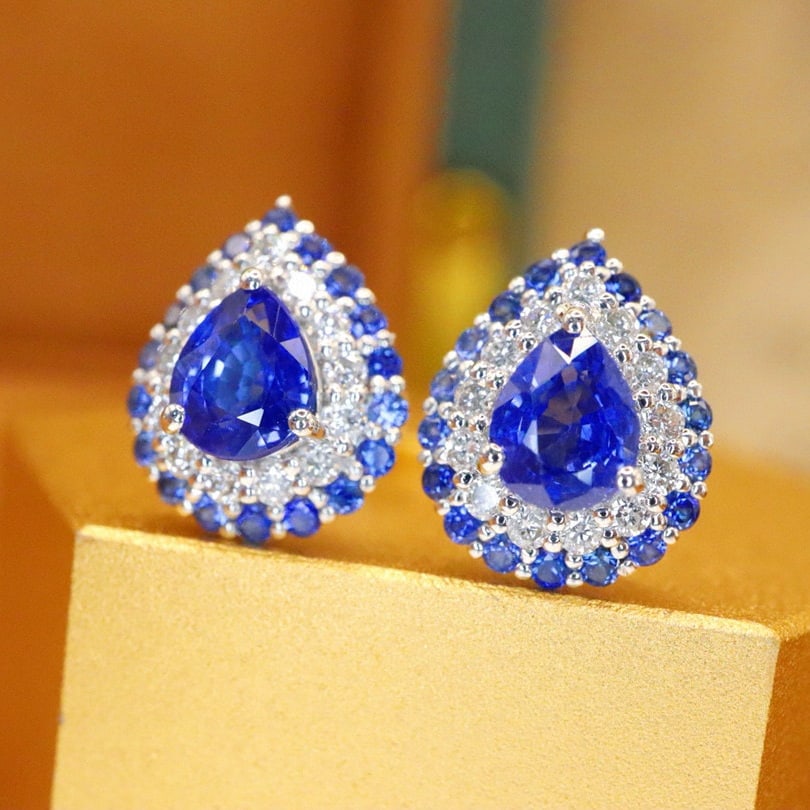 14k Gold 1.26 Ctw Natural Sapphire & Diamond Earrings - 3
