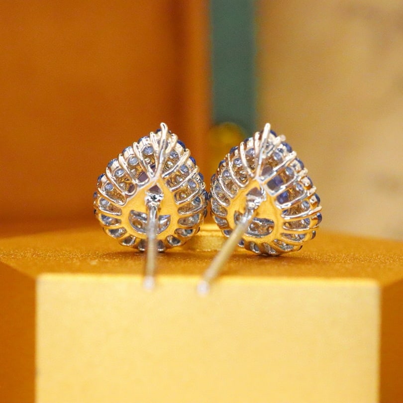 14k Gold 1.26 Ctw Natural Sapphire & Diamond Earrings - 4