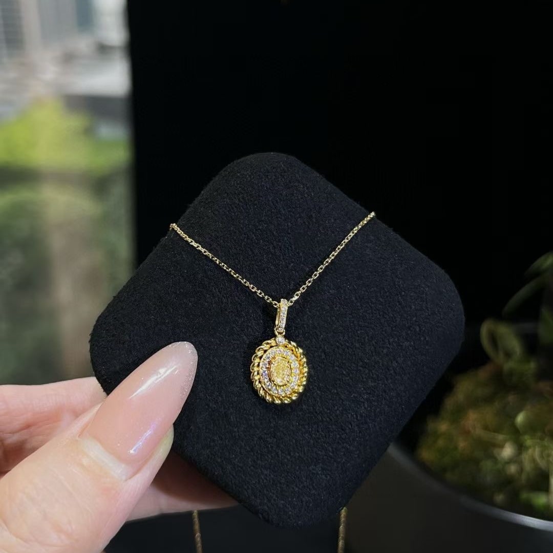 14k Gold 0.32 Ctw Natural Yellow Diamond & Diamond Necklace - 2